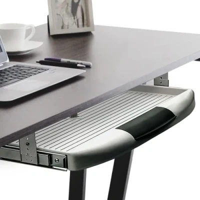 Image of Gedotec Keyboard Slide Under Table Mounting 1 Set Drawers for Desk Grey Extendable Shelf with Storage Compartment &amp; Slots