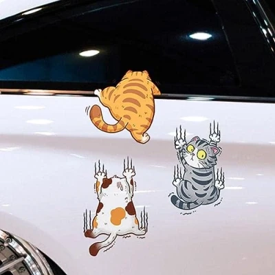 Image of Scratch Cat Vinyl Car Sticker, Three Cats Cover Stickers for Car,Scratch Sticker Funny Bumper Decal Auto, Truck, Motorcycle, Wall, Window