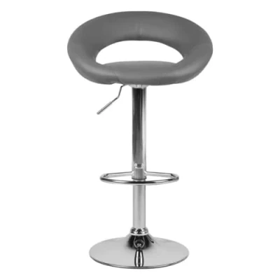 Image of EVRE Vintage Style Grey Bar Stools with Chrome Base, Faux Leather Upholstered Dressing Table Chair, Vanity Chair 60 Degree Swivel, Gas Lift for Height Adjustment, Anti Rust Finish