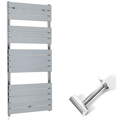 Image of Milano Lustro 600W Chrome Flat Panel Electric Heated Towel Rail Cable Cover 1512mm x 600mm