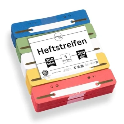 Image of perfect line 250 Recycled Book Strips Coloured, Natural Card fileback Fastener in 5 Colours, tabs g, Coloured Stapler Tongues, Accessories for Separating &amp; Sorting documents The Office