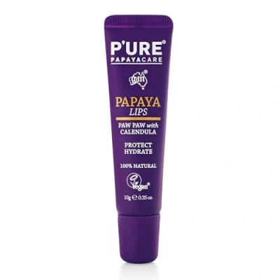 Image of P&#039;URE Papaya CARE Vegan Lip Balm 10g Lips Natural Paw Jojoba, Calendula, Shea Butter Organic Treatment for Dry Cracked Cruelty Free