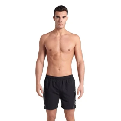 Image of arena Fundamentals Logo Boxer Men&#039;s Swimwear for Beach and Pool, Made of Soft Recycled Fabric with Quick Drying, Internal Mesh Briefs