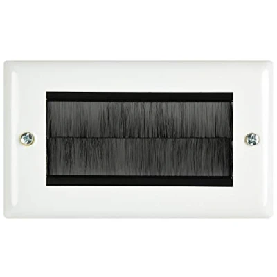 Image of fiXte White Steel Double Gang Wallplate UK Type Cable Tidy Wall Outlet Black Brushes