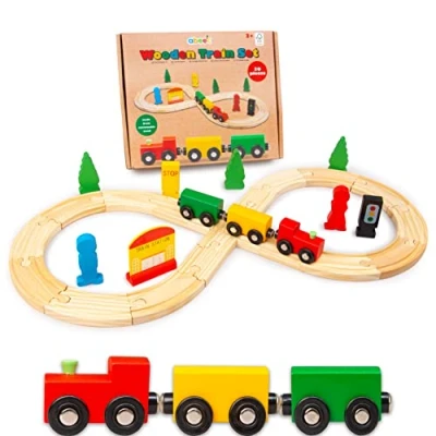 Image of abeec Wooden Train Set Toys Track Sets For Kids Toddler Toy