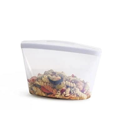 Image of Stasher Silicone Food Bags, 4 Cups Bowl (Transparent), Reusable Freezer Washable Zip Bag, 946 ml