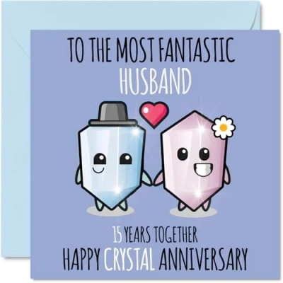 Image of Cute Crystal Anniversary Card for Husband 15 Years Together Happy 15th Wedding Cards from Wife, 145mm x Greeting Fifteenth Anniversaries