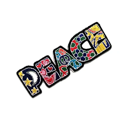 Image of Peace Iron on Patches Adhesive Emblem Stickers Appliques, Size: 3.94 x 1.18 inches