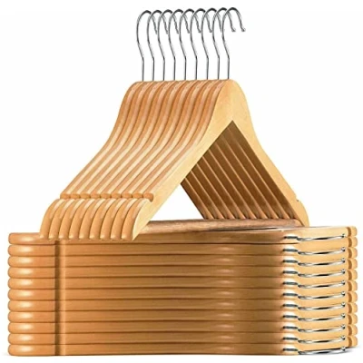 Image of MantraRaj Natural Clothes Hangers Wooden Coat Wood Hanger Non Slip Pants Bar And Notches Round Trouser Shoulder Suit for Dress Garment Jacket Blouse Shirt (5)