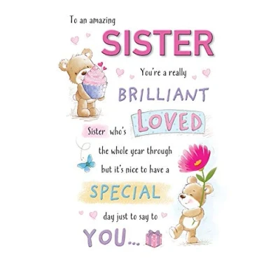 Image of Piccadilly Greetings Cute Birthday Card Sister 9 x 6 inches