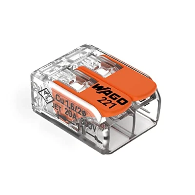 Image of WAGO Compact Splicing Connector, for all conductor types, max. 4 mm², 2 with levers, transparent housing, Surrounding air temperature, max 85C (T85), 4,00 mm²,transparent, 221 412 (100 pcs)