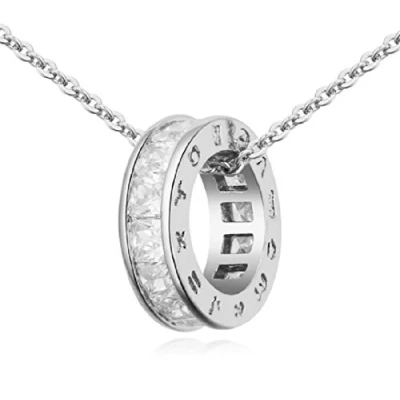 Image of Crystalline Azuria Women Girls 18ct White Gold Plated Zirconia Crystals Circle Pendant Necklace 17.7 inches