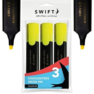 Image of Ditzy Doll YELLOW INK HIGHLIGHTERS 3 Pack Writing School Stationery Bright Thick Pen