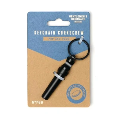 Image of Gentlemen&#039;s Hardware Corkscrew Compact Keychain Wine Bottle Opener, 76mm Long, Black