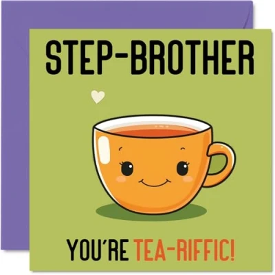 Image of Birthday Cards for Step Brother Tea riffic Funny Happy Card from Sister, Sibling Gifts, 145mm x Joke Greeting Men Him