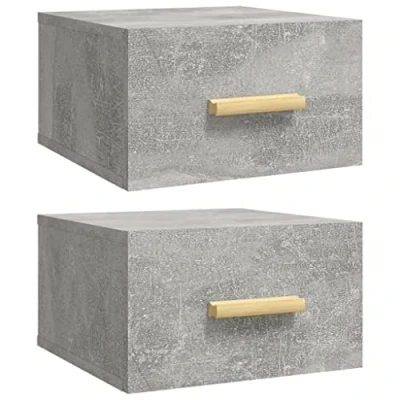 Image of vidaXL Wall Mounted Bedside Cabinets, Set of 2, Space Saving Design &amp; Extra Storage, Concrete Grey Engineered Wood, Ideal for Compact Living Spaces