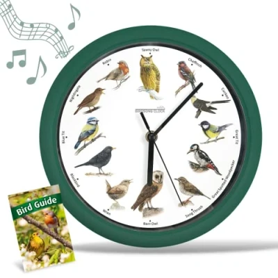 Image of Wall Clock STARLYF Birdsong Clock, Original, With 12 native songbirds, Silence Time At Night, Original Nature Recordings, Home Decor, Decorative Non ticking