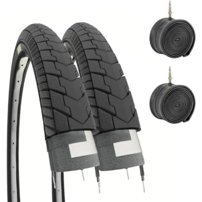 Image of 2 Tyres 26 x 1 3/8 (37 590) + Inner Tubes Black for City Bike Road Adult Vintage