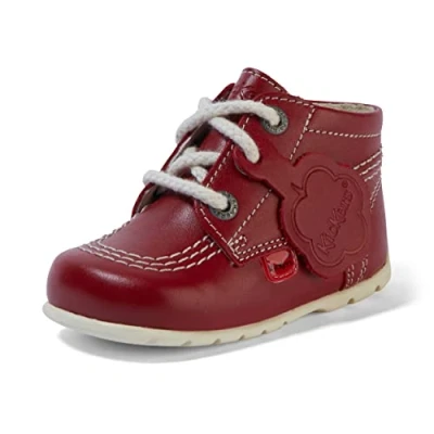 Image of Kickers Unisex Baby Kick Hi Ankle Boots with Zip Extra Flexibility for Easy, Red, 2 UK Child