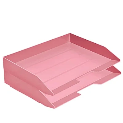 Image of Acrimet Stackable Letter Tray 2 Tier Side Load, Plastic, Desktop File Organizer (Solid Pink Color)