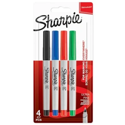 Image of Sharpie Permanent Markers Ultra Fine Point Assorted Classic Colours 4 Count