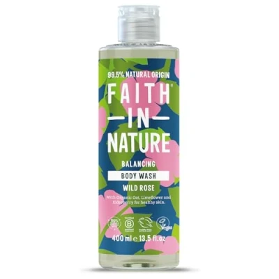 Image of Faith In Nature Natural Wild Rose Body Wash, Balacing Shower Gel, Vegan and Cruelty Free, No SLS or Parabens, 400 ml