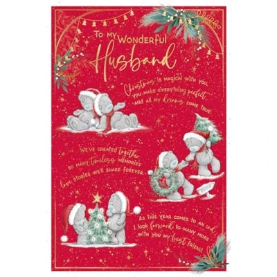 Image of Me To You Tatty Teddy Christmas Card My Wonderful Husband Romantic With Paper Insert 6x9ins Official Collection