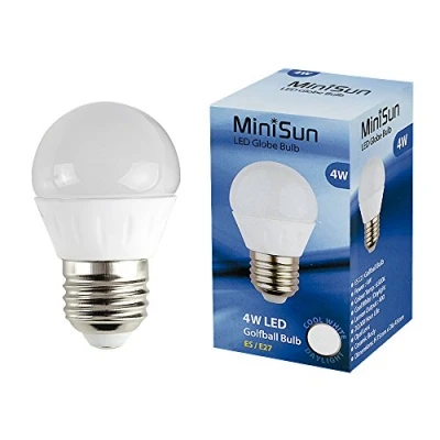 Image of MiniSun Pack of 10 4w LED ES E27 Golfball Energy Saving Long Life Light Bulbs [6500K Cool White]