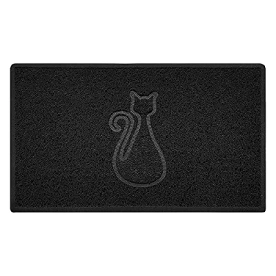 Image of Nicoman Cat Shape Litter Box Mat, Dog Food Feeding Tray Matt, Non Slip, Easy Clean, Washable(75x44cm,Medium),BLACK