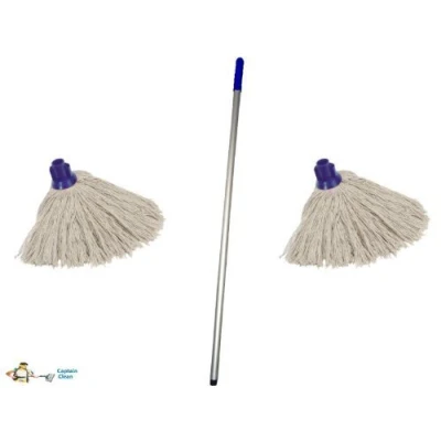 Image of Professional Colour Coded Mop Handle and 2 Heads Blue