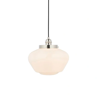 Image of Camberley Dome Pendant Ceiling Light Bright Nickel Plate, Opal Glass, 1x E27