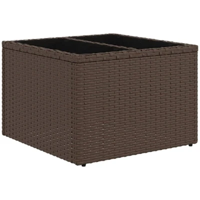 Image of vidaXL Garden Table Brown Outdoor Dining Poly Rattan with Glass Top 55x55x37 cm Patio/Backyard/Deck/Porch Furniture