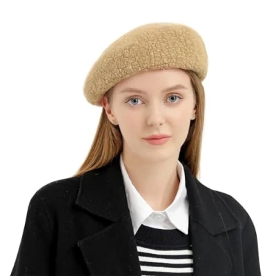 Image of Women Girls Wool Beret Hat French Berets Artist Painter Classic Solid with Adjustable Rope Autumn Winter Fashion Warm Beanie Cap