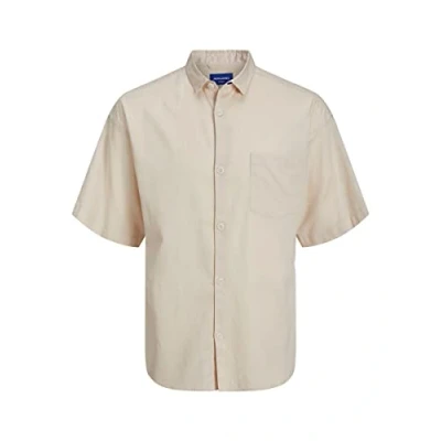 Image of JACK &amp; JONES Mens Faro Linen Oversized Short Sleeve Shirt Moonbeam M