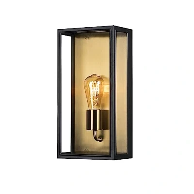Image of Carpi Outdoor Modern Lantern Wall Big E27 Black, Brass Plated With Clear Glass, IP44