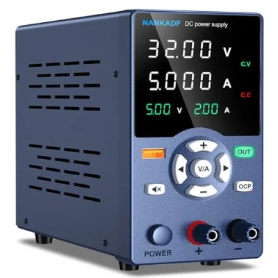Image of NANKADF DC Power Supply, 0 32V 5A Adjustable Lab High Accuracy 4 Digit LED Display Bench Supply with USB Interface &amp; Output Button