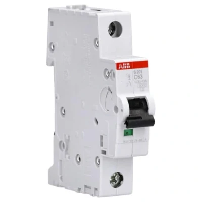 Image of ABB S201 C63 Miniature Circuit Breaker, 1 Pole, Type C, 6/10kA Breaking Capacity, 63 Amp Current (2CDS251001R0634)