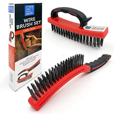 Image of Wire Brush Twin Pack of Heavy Duty Steel With Easy to Hold Plastic Handle, Brushes for Cleaning Rust and Dirt