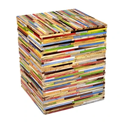 Image of Brillibrum Design Colourful side table made of real wood Upcycling Stool Wooden for Kids Block Flower Nature Square