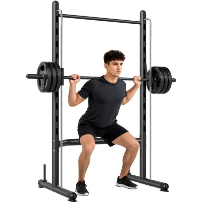 Image of HOMCOM Smith Machine Squat Rack with Pull Up Bar, Adjustable Weight Rack, Multi Functional Lifting Barbell Stand for Home, Gym, Strength Training