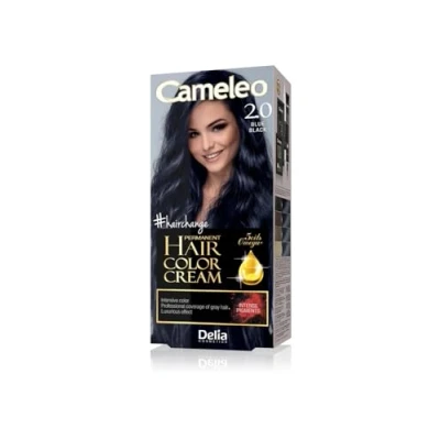 Image of Cameleo Permanent Hair Colour Cream Blue Black Intensive Color &amp; Protection 5 Oils + Omega Plus Acids Professional, Luxurious Dye Full Kit