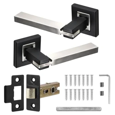 Image of Decoranddecor Duo Colour Door Handles Internal Aluminium Silver and Black Handle Sets for Interior Doors with Mortice Latch Nexus Range