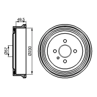 Image of 24444064, 90495034 Brake Drum BOSCH 0 986 477 100 265mm Rear Axle VAUXHALL: COMBO Mk2, Astravan Mk4, Astra Mk4 CC