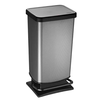 Image of Rotho Paso Dustbin 40l with pedal and lid, Plastic (PP) BPA free, carbon metallic, (35,3 x 29,5 67,6 cm)