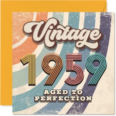 Image of 66th Birthday Card for Men Women Vintage 1959 Aged To Perfection Happy 66 Cards Neighbour Auntie Nanny Husband Friend Dad, 145mm Bday Greeting