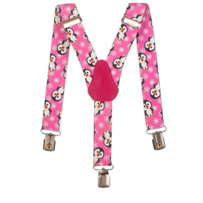 Image of Olata Children’s Elasticated Penguin Design Y Shape Braces/Suspenders (1 5 Years) 2.5cm. Pink
