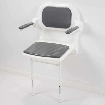 Image of AKW Folding Grey Padded Shower Seat with Back and Arm Rest 02132P