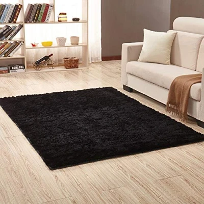 Image of Jyswx Shaggy Living Room Rugs Ultra Soft Modern Area Small to Extra Large Rectangular Size Fulffy Carpets Non Shedding Washable for Bedroom Dormitory Home Decorative, Black, 200 x 400 cm