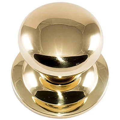 Image of MICEL 10009 Smooth knob for Entrance Doors, Round, Polished Brass Finish, Attached to The Plate, Diameter ø 70 mm
