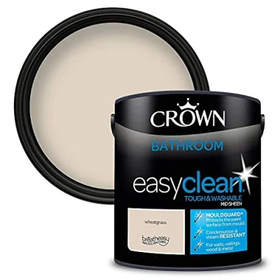 Image of 2.5L CROWN Easyclean Bathroom MID SHEEN Emulsion Multi Surface Paint With MOULDGUARD+ That can be Used on Walls, Ceilings, Wood and Metal. Stain &amp; Scrub Resistant Formula Wheatgrass